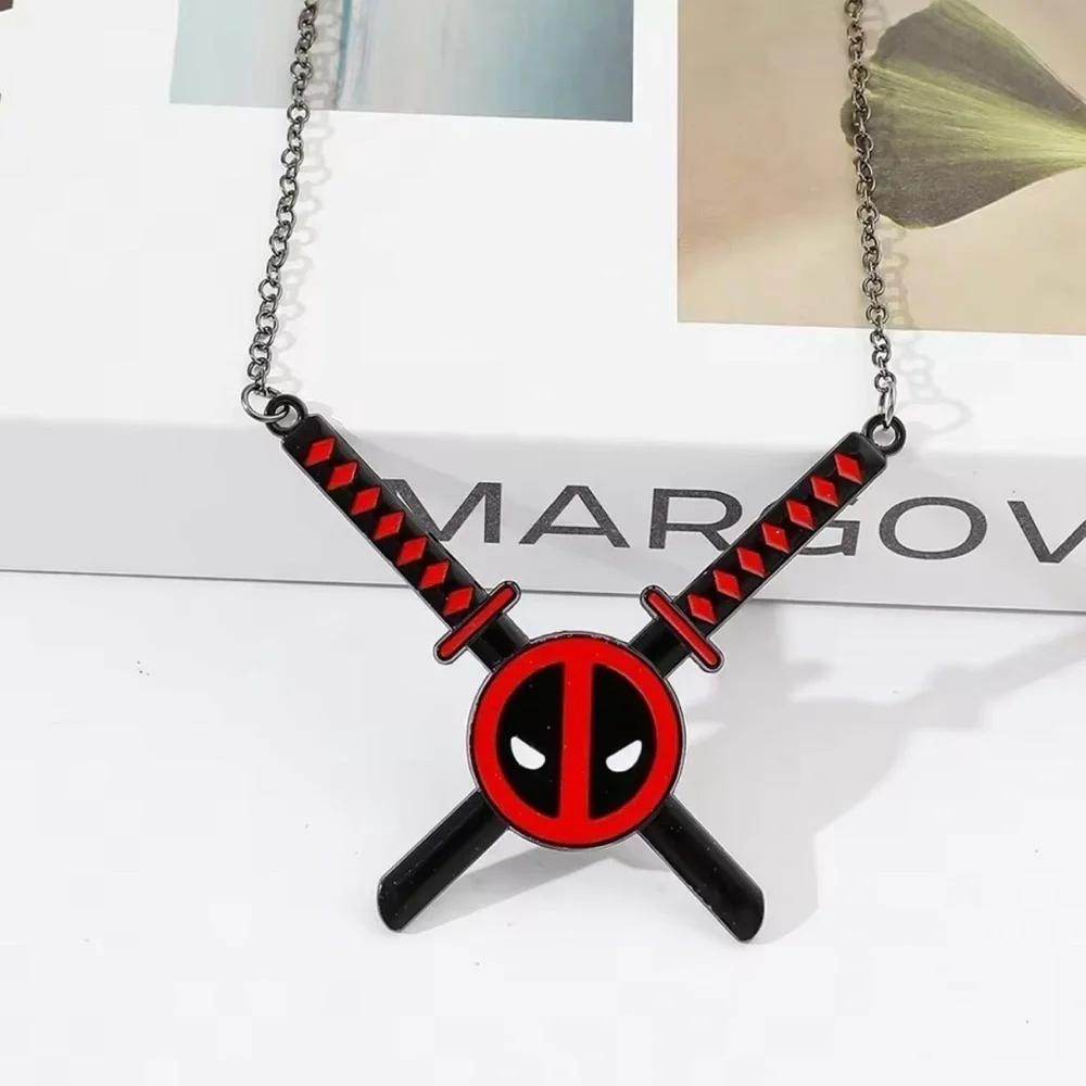 Marvel Deadpool Swords & Logo Necklace Black Tone Stainless Steel